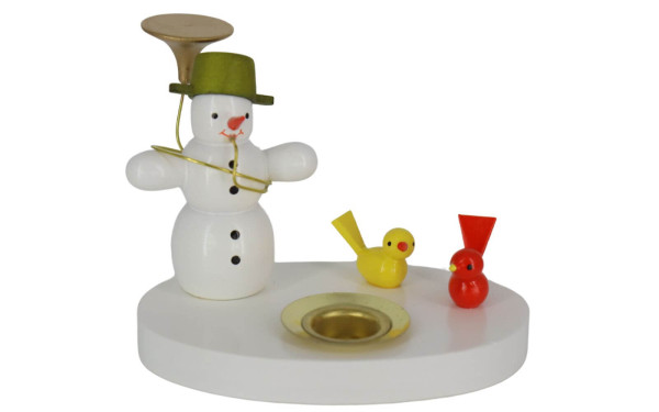 Kerzenhalter Schneemann mit Vögeln, farbig, 7 cm von Volker Zenker