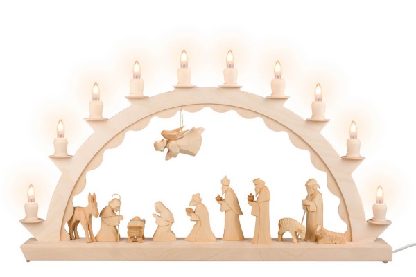 LED Candle Arch with carved Holy Family, 60 cm by SEIFFEN.COM