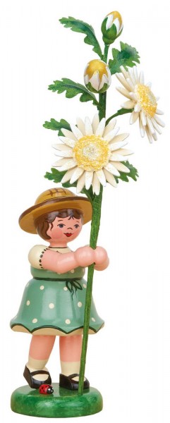 Girl with edelweiss daisy made of wood by the Hubrig flower children series