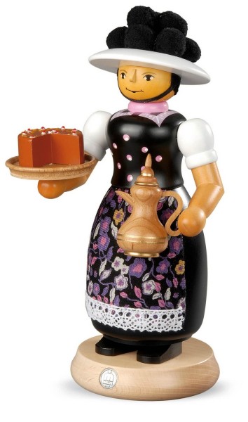 Smoking man Black Forest woman made of wood by Müller Kleinkunst from Seiffen