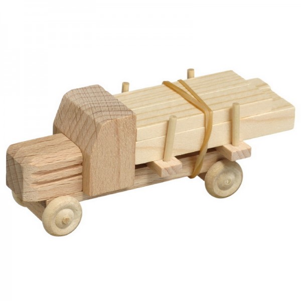 Wooden Car truck with wood, nature, 7,5 cm, Spielalter ab 3 Jahre, Robbi Weber Seiffen/ Erzgebirge
