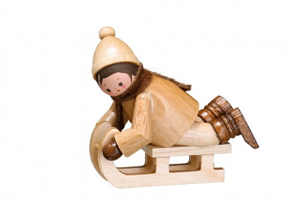 German Wooden Figurin Luger with Sledge, 6 cm, Romy Thiel Deutschneudorf/ Erzgebirge