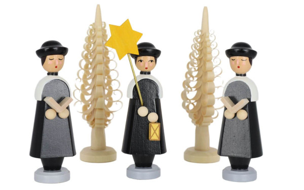 Miniatur - 3 Kurrendesänger mit 2 Spanbäumen, farbig von Knuth Neuber