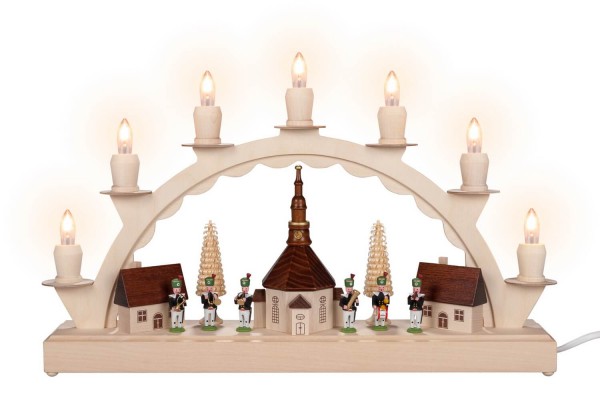 LED candle arch Seiffen village with miner's chapel electrically illuminated by Nestler-Seiffen_picture1