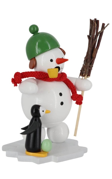 Smoking man snowman with penguin, 12 cm, colored by Ralf Zenker_1