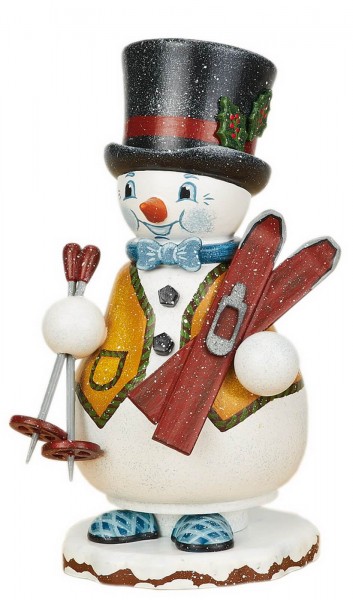 German Incense Smoker gnome - snowman skiing instructor, 14 cm, Hubrig Volkskunst GmbH Zschorlau/ Erzgebirge